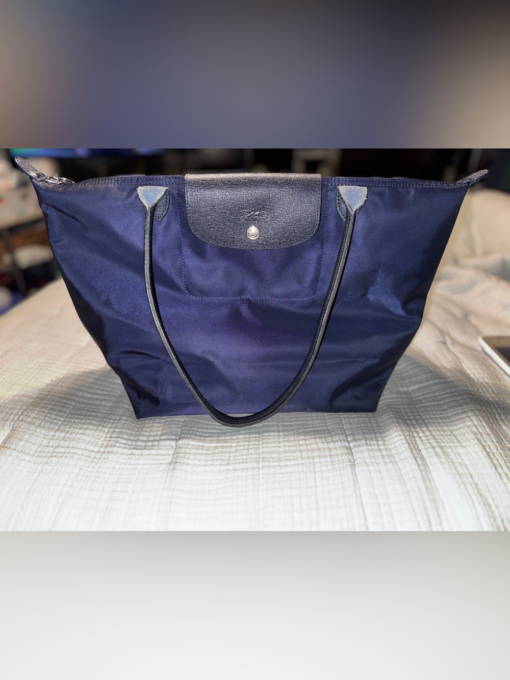 Longchamp Le Pliage Navy Blue Long Handle Nylon Shoulder Tote Bag